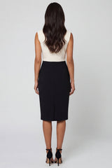 Black and White Color Block Patchwork Shawl Lapel Single Breasted Work Dress