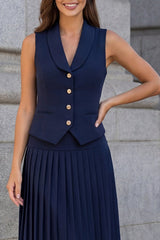 Navy Single Breasted 2 Piece Shawl Lapel Business Suits with Pleats