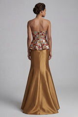 Strapless Floral Mermaid Sparkly Gold Long Mother of the Bride Dress with Sequins