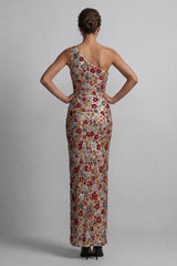 One Shoulder Floral Mermaid Sparkly Red Sequin Long Mother of the Bride Dress