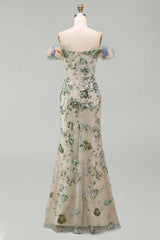 Sparkly Dusty Sage Long Beaded Mermaid Floral Mother of the Bride Dress