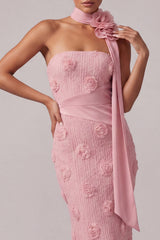Strapless Pink Mermaid Long Floral Mother of the Bride Dress with 3D Flowers