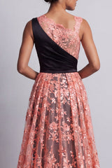 Sparkly Watermelon Mermaid Long Floral Mother of the Bride Dress with Cape