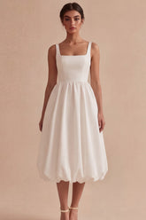 Square Neck White Maxi A Line Engagement Dress