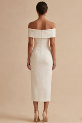Off the Shoulder Sheath Maxi White Beach Wedding Dress
