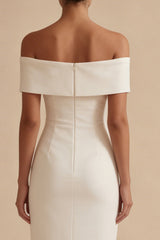 Off the Shoulder Sheath Maxi White Beach Wedding Dress
