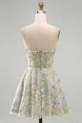Sweetheart A Line Green Short Corset Homecoming Dress with 3D Flowers