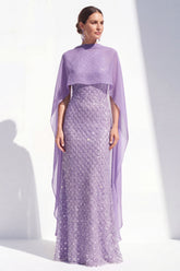 Sparkly Purple Mermaid Long Beaded Mother of the Bride Dress with Cape