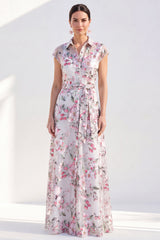 White Long Cap Sleeves A Line Floral Mother of the Bride Dress