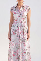 White Long Cap Sleeves A Line Floral Mother of the Bride Dress