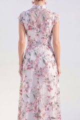 White Long Cap Sleeves A Line Floral Mother of the Bride Dress