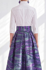 3/4 Sleeves Purple Green Jacquard Long A Line Mother of the Bride Dress