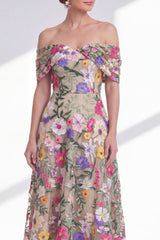Light Khaki A Line Floral High Low Mother of the Bride Dress