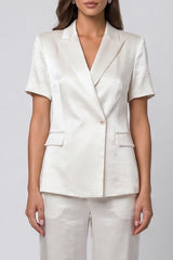 Ivory Peak Lapel 2 Piece Short Sleeves Single Breasted Business Suits