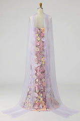 Floral Light Purple Long Mermaid Strapless Mother of the Bride Dress with Slit