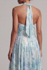 Keyhole A Line Light Green Floral Long Mother of the Bride Dress with Pockets