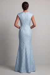Blue Mermaid Long Mother of the Bride Dress with Slit