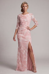 Mermaid Sparkly Blush Ruched Long Beaded Mother of the Bride Dress with Slit
