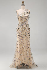 Sparkly Apricot Floral Long Beaded Mermaid Mother of the Bride Dress