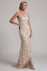 Sparkly Apricot Floral Long Beaded Mermaid Mother of the Bride Dress
