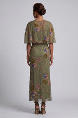 Floral Mermaid Beaded Olive Long Mother of the Bride Dress with Cape