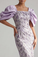 Sparkly Lilac Long Beaded Sheath Mother of the Bride Dress