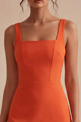 Orange Tight Short Square Neck Graduation Dress
