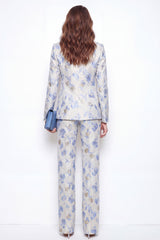 2 Piece Blue Flower Peak Lapel Single Breasted Women Suits with Pockets
