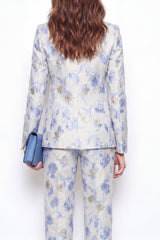 2 Piece Blue Flower Peak Lapel Single Breasted Women Suits with Pockets