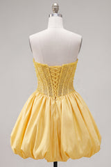Yellow Strapless Beaded A-Line Short Corset Homecoming Dress