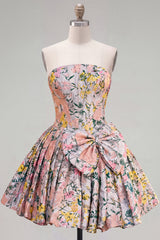 Grey Jacquard Corset A-Line Short Homecoming Dress with Bow