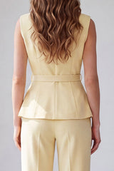 2 Piece Light Yellow Shawl Lapel Work Suits with Belt