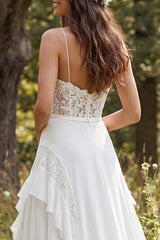 A-Line Ivory Chiffon Sweep Train Ruffled Beach Wedding Dress