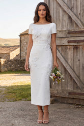 Floral Ivory Sheath Maxi Engagement Dress with Beading