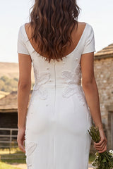 Floral Ivory Sheath Maxi Engagement Dress with Beading