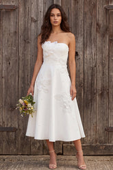 Floral Ivory Strapless A-Line Maxi Engagement Dress with Beading