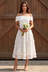 Ivory Lace Off The Shoulder A-Line Maxi Engagement Dress
