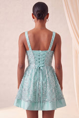 Sparkly Mint Green Sequin A-Line Short Homecoming Dress with Bows
