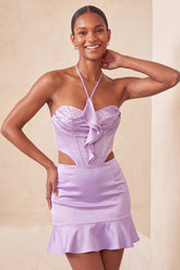 Light Purple Corset Beaded Ruffled Tight Short Homecoming Dress