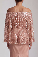 Sparkly Dusty Rose Sheath Sequin Long Mother of the Bride Dress with Cape