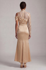 Sparkly Champagne Mermaid Beaded Long Mother of the Bride Dress with Slit