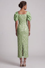 Sheath Sequin Sparkly Light Green Long Mother of the Bride Dress with Slit