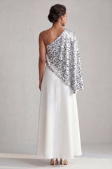 Sparkly Sequin Silver A-Line Long Mother of the Bride Dress