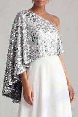 Sparkly Sequin Silver A-Line Long Mother of the Bride Dress