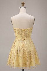 Corset Yellow Sparkly Sequin A-Line Short Homecoming Dress