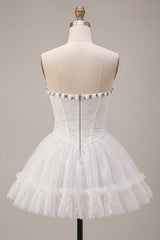 White Lace Corset A-Line Short Homecoming Dress with 3D Flowers