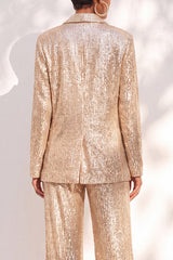 Sparkly Champagne Sequins Shawl Lapel 2 Piece Prom Suits