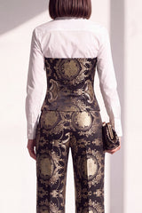 Black Golden Floral Lapel Slim Fit 2 Piece Work Suits