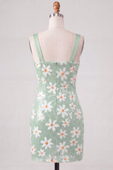 Sparkly Green Tight Ruched Sequins Short Floral Homecoming Dress