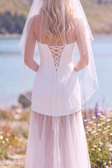 White A Line Strapless Tulle Sweep Train Wedding Dress